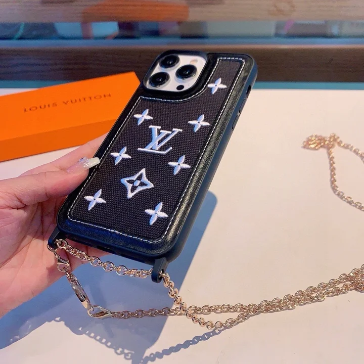 刺繍 iPhone15ケース チェーン